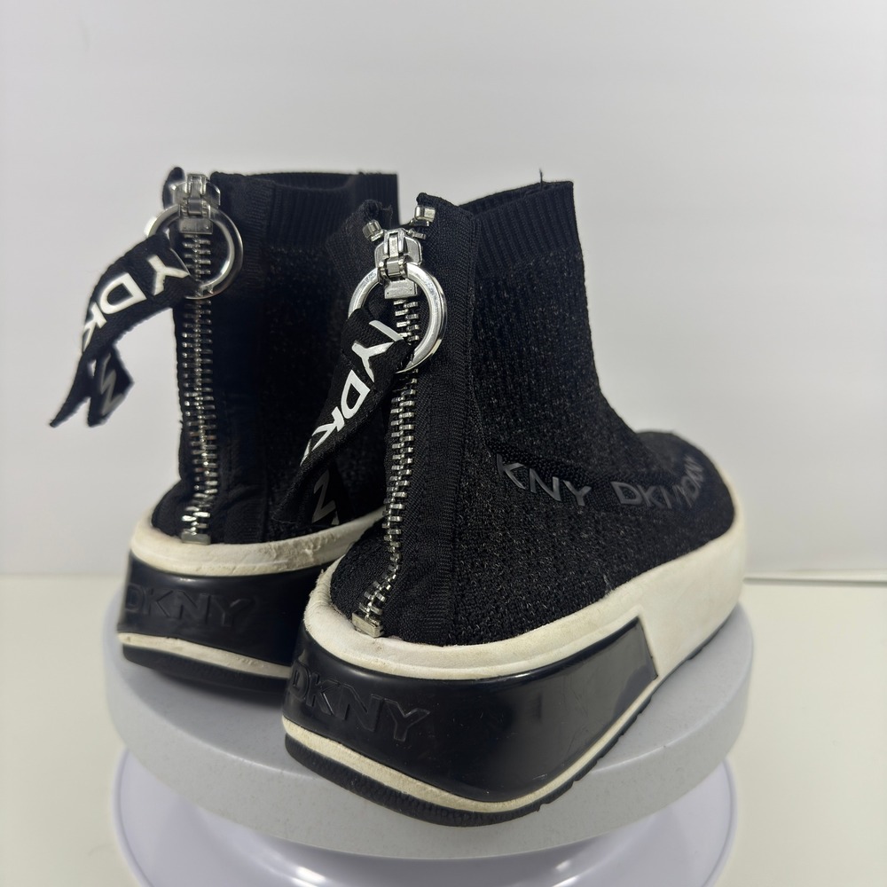 DKNY Women's Sock Sneakers High Top Black Knit Slip On Platform Size 6.5 - Picture 6 of 13